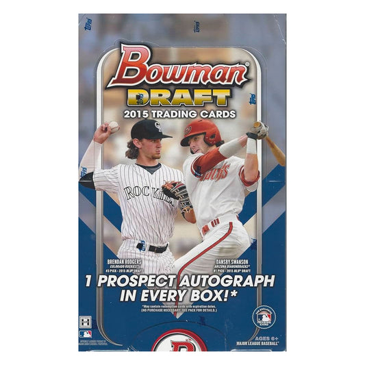 2015 Bowman Draft Picks & Prospects Baseball Hobby Box  Discover the future of baseball with the 2015 Bowman Draft Picks & Prospects Baseball Hobby Box. Loaded with 24 7-card packs, each box contains a mix of draft picks, rookie cards, autograph cards, and insert cards. Get ready to experience the stars of the MLB today and tomorrow!