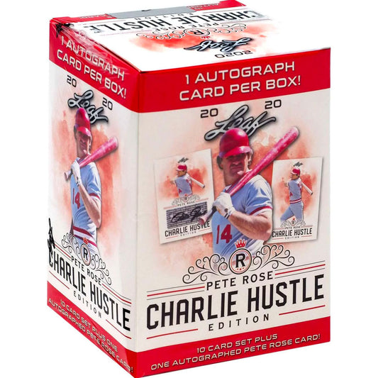 2020 Leaf Pete Rose Charlie Hustle Edition Blaster Box Unlock the power of Pete Rose with this limited edition Charlie Hustle blaster box. This iconic piece of trading card history contains 10 cards of official 2020 Leaf Pete Rose baseball cards. Get your piece of the legend today!