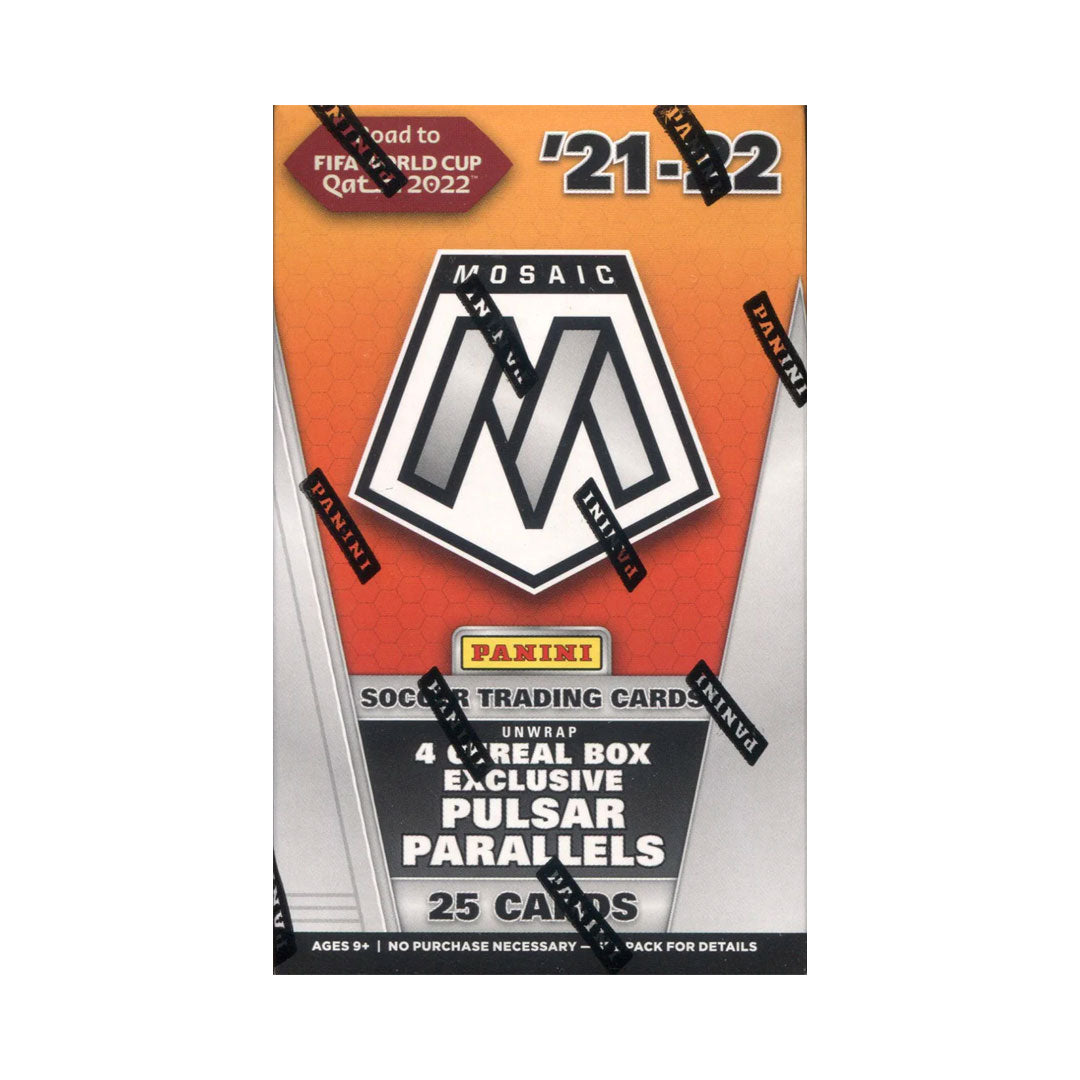 2021-22 Panini Mosaic Road to The World Cup Soccer Cereal Box Upgrade your sports collection with the 2021-22 Panini Mosaic Road to The World Cup Soccer Cereal Box! Enjoy exclusive cards and exciting content of all the top international soccer stars. Collect and relive the thrill of the world cup with this limited edition edition set. Get it now!
