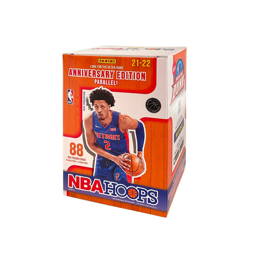 2021-22 Panini NBA Hoops Basketball Blaster Box Pack your team with the best of the NBA with the 2021-22 Panini NBA Hoops Basketball Blaster Box! Containing 11 packs of 8 cards each, this box is the perfect way to jumpstart your collection with real NBA players! Grab one today and dominate the court!
