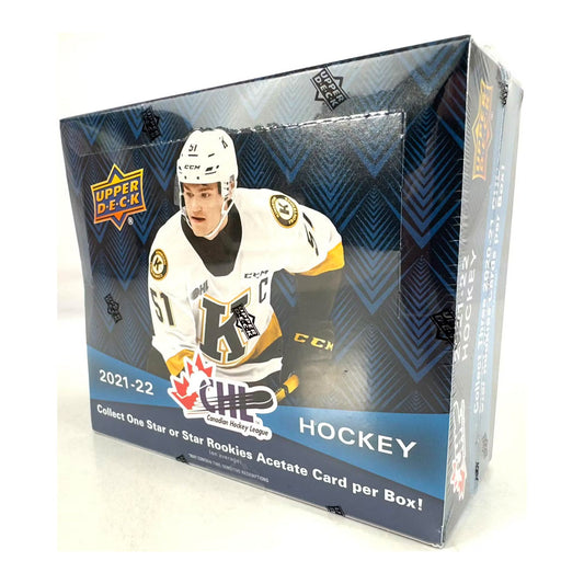 2021-22 Upper Deck CHL Hockey Hobby Box Open up the 2021-22 Upper Deck CHL Hockey Hobby Box and explore a world of possibilities. Every box contains a shot at CHL autographs, memorabilia cards, and other rare hits. Feel the excitement of collecting and become part of the CHL hockey community today!