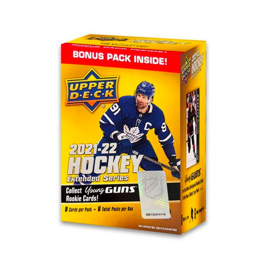 2021-22 Upper Deck Extended Series Hockey Blaster Box Unlock the power of hockey's rising stars with this 2021-22 Upper Deck Extended Series Hockey Blaster Box. Each box contains 48 cards - all with a chance of being autographed or memorabilia cards. Get ready for an electrifying hockey season with the 2021-22 Upper Deck Extended Series Hockey Blaster Box!