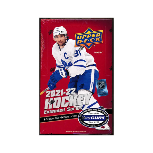 2021-22 Upper Deck Extended Series Hockey Hobby Box Open the world of hockey greatness with the 2021-22 Upper Deck Extended Series Hockey Hobby Box! Loaded with amazing autographs, hard-to-find parallels and unique inserts, this box makes for an exciting collectible experience. Score the iconic Upper Deck memorabilia and legendary rookie cards you've always wanted. Collect the hockey greats and elevate your collection today!