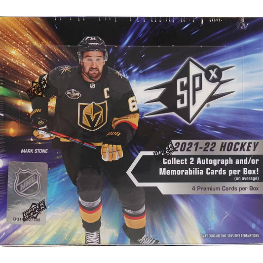 2021-22 Upper Deck SPX Hockey Hobby Box Discover amazing new cards with 2021-22 Upper Deck SPX Hockey Hobby Box! Featuring 2021-22 Upper Deck SPX Hockey cards, this box is packed with passionate surprises. Open it up to experience a burst of excitement and take your trading card collection to the next level!