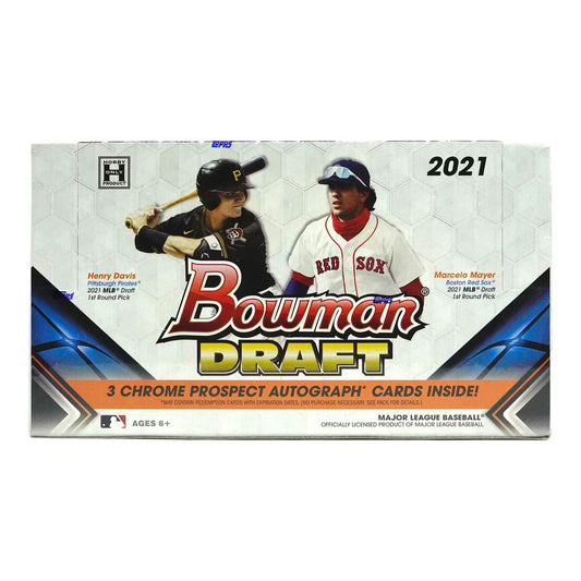 2021 Bowman Draft Baseball Jumbo Hobby Box This 2021 Bowman Draft Baseball Jumbo Hobby Box is the key to unlocking an exciting season. Containing the hottest names in baseball, this box is packed with on-card autographs, prospect cards, and rare inserts. Get your hands on the greatest superstars in the making and experience collecting like never before!