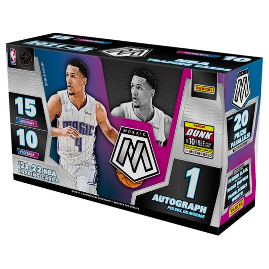 Discover the thrill of a 2021-22 Panini Mosaic Basketball Hobby Box! From stunning new rookies to rare insert cards, this box contains plenty of surprises and the chance to find your favorite players! Get ready to feel the allure of basketball card collecting today.
