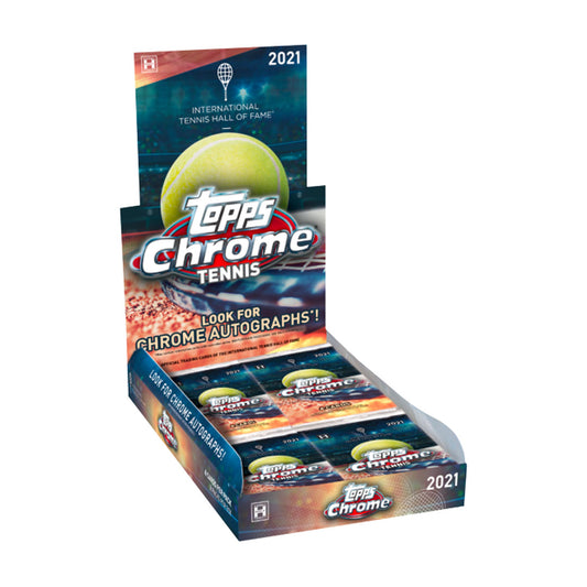 2021 Topps Chrome Tennis Hobby Box Experience the thrill of the court with the 2021 Topps Chrome Tennis Hobby Box! Featuring one autograph and one relic card per box, along with a wide variety of foil parallels, this box is a must-have for the passionate sports fan. Start your collection today and be part of the action!