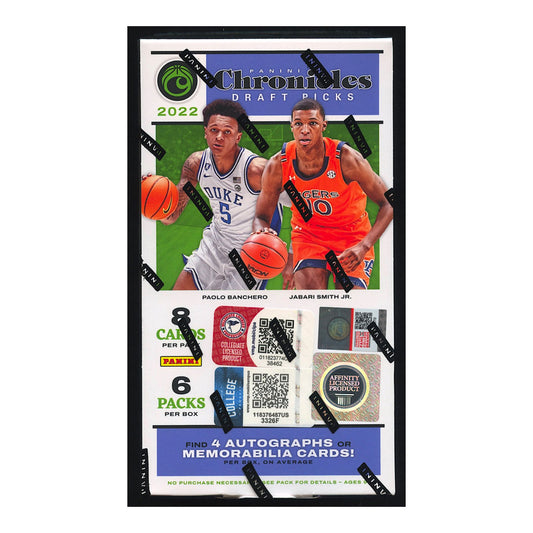 2022-23 Panini Chronicles Draft Picks Basketball Hobby Box Discover the future of basketball stars in 2022-23 Panini Chronicles Draft Picks! Immerse yourself in a collection of exclusive autographs and memorabilia from the very best 2021 NBA draft picks. Get ready to start your epic journey—let the drafting begin!