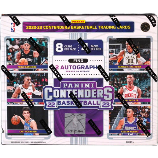 2022-23 Panini Contenders Basketball Hobby Box Discover why Panini Contenders Basketball Hobby Box stands out from the crowd with its 2022-23 edition! Each box will include 4 packs of 8 cards full of amazing athletes and powerful imagery that will make any basketball fan jump for joy. Crack open a box and open yourself up to a world of basketball collecting possibilities!