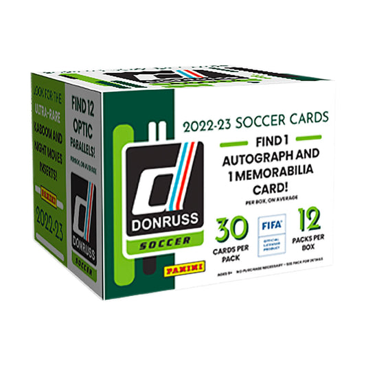 2022-23 Panini Donruss Soccer Hobby Box Discover an exciting array of premium Soccer Cards with the 2022-23 Panini Donruss Soccer Hobby Box. Get the opportunity to score rare cards, chase inserts, and build your very own collection. Create unforgettable memories with your collection and become the ultimate Soccer fan.