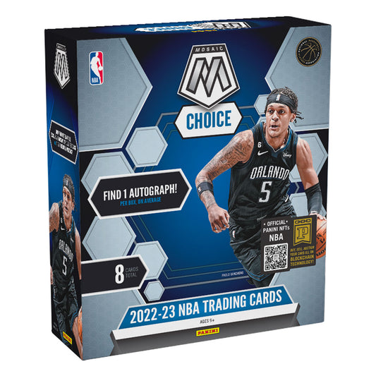 2022-23 Panini Mosaic Basketball Choice Box Unlock the 2022-23 Panini Mosaic Basketball Choice Box! Inside this ultra-exclusive box, you'll discover a range of exciting basketball cards featuring your favorite players. With every box, you're sure to find a rare, collectible treasure — what will you uncover? Get it now and start your collection!