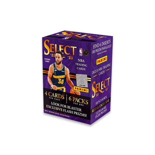 2022-23 Panini Select Basketball Blaster Box Open your 2022-23 Panini Select Basketball Blaster Box and immerse yourself in the thrill of the chase! Behold the magnificence of your favorite players! Surprise yourself with exclusive, hard-to-find inserts and chase ultra-rare parallels!