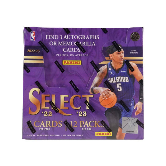 2022-23 Panini Select Basketball Hobby Box Treat yourself to the 2022-23 Panini Select Basketball Hobby Box for an exciting collection of exclusive basketball cards. Each box contains a high-quality selection of autographs, memorabilia, and rare inserts, giving you the chance to unlock the riches of professional basketball! Experience the thrill of discovering treasure in every box. Get your hands on your own box today!