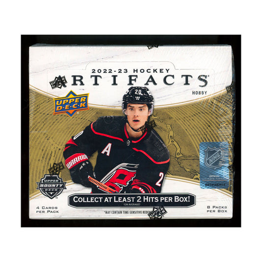2022-23 Upper Deck Artifacts Hockey Hobby Box Experience the thrill of the hunt with a 2022-23 Upper Deck Artifacts Hockey Hobby Box! Distinguished by its unique and colorful designs, this box provides a memorable experience with the potential to uncover rare collectibles. What treasures await? Open your box to find out!