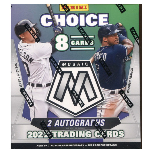 Experience the thrill of 2022 Panini Mosaic Choice Baseball with this Hobby Box! Get the rarest cards from the biggest stars of the sport, with autographs, and gorgeous inserts. Step into a world of Panini Mosaic Choice Baseball and enjoy every second!