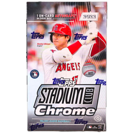 2022 Topps Stadium Club Chrome Baseball Hobby Box Experience the return of a fan-favorite with the 2022 Topps Stadium Club Chrome Baseball Hobby Box! Enjoy the thrill of 1 autographed card on average! Enjoy the all-new design and feel the energy of the crowd with every pull. Get your 2022 Topps Stadium Club Chrome Baseball Hobby Box today!