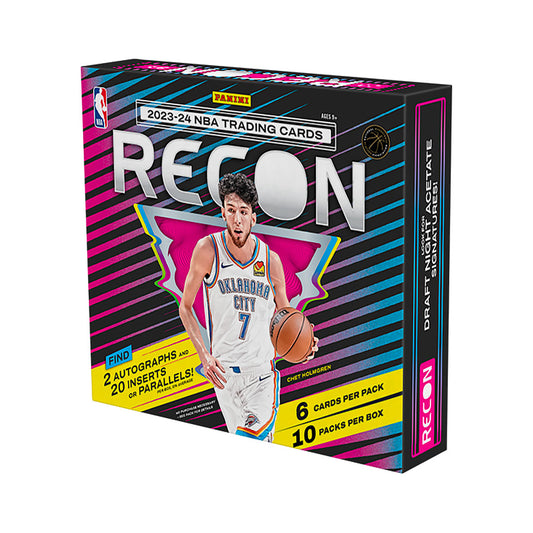 Experience the thrill of 2023-24 Panini Recon Basketball Hobby Box! This highly-anticipated box features all the latest and greatest from Panini, including rookie cards, autographs, and more. Unlock unique and valuable cards to add to your collection. Get your hands on it today!