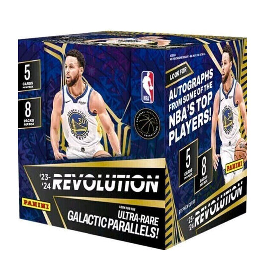 Experience the thrill and excitement of the game with the 2023-24 Panini Revolution Basketball Hobby Box! Featuring top players and stunning designs, this box brings the court to you. Unleash your passion and start collecting today!