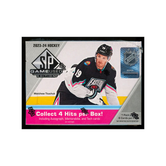Experience the thrill of opening a 2023-24 Upper Deck SP Game Used Hockey Hobby Box! This highly anticipated box is packed with premium game-used memorabilia cards, guaranteed hits, and exclusive inserts. Add to your hockey collection, or trade with fellow fans. Don't miss out on this exciting opportunity!