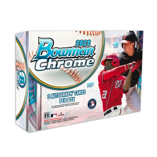 2023 Bowman Chrome Baseball HTA Hobby Box The ultimate collector's item! Get your 2023 Bowman Chrome Baseball HTA Hobby Box. Each box contains the potential of incredible autographs, rookie cards, and more. Excitement and anticipation build with every pack. Get yours today!