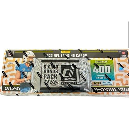 2023 Panini Donruss Football Complete Factory Set Score big with the 2023 Panini Donruss Football Complete Factory Set! Get ready to dominate the football season with this all-in-one set, featuring all the latest players and teams. With everything you need to jumpstart your collection, this set is a must-have for any football fan.