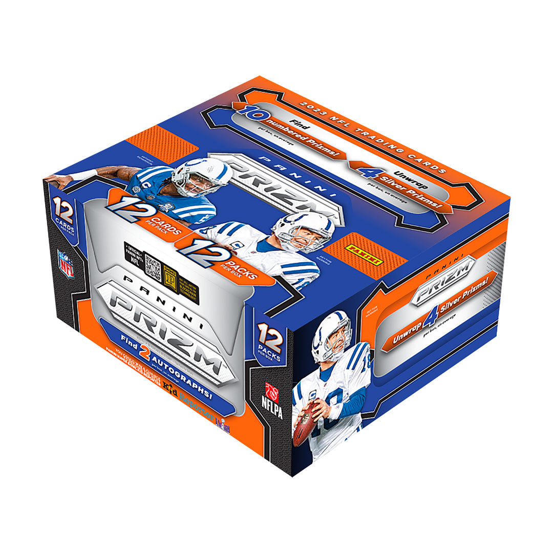 2023 Panini Prizm Football Hobby Box Get ready for the ultimate football card collecting experience with the 2023 Panini Prizm Football Hobby Box! Featuring the hottest rookies, colorful inserts, and ultra-rare autographs, this box is a must-have for any fan or collector. Don't miss out on the chance to own a piece of football history. Pre-order now!
