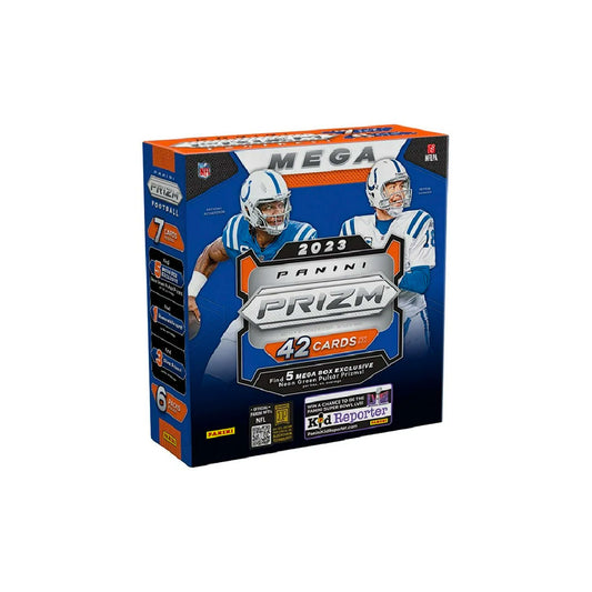 Elevate your football card collection with the 2023 Panini Prizm Football Mega Box. Featuring vibrant Neon Green Prizms, each pack is filled with exciting possibilities. With this box, you'll not only get top players but also coveted Neon Green parallel cards. Don't miss out on this exciting opportunity to enhance your collection!