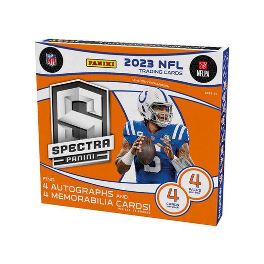 Experience the ultimate thrill of collecting with our 2023 Panini Spectra Football Hobby Box! With exclusive features and stunning designs, this box is a must-have for any football fan. Unleash your passion and elevate your collection with the 2023 Panini Spectra Football Hobby Box. Order now!