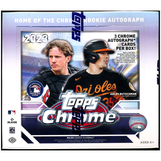 2023 Topps Chrome Baseball Hobby Jumbo Box This 2023 Topps Chrome Baseball Hobby Jumbo Box will be your ticket to the future! Each box contains a selection of autographs, memorabilia, and other highly sought-after cards. Relive the excitement of opening a brand new box and experience the thrill of collecting the latest edition of baseball cards. Put yourself in line to snag some of the season’s best cards!