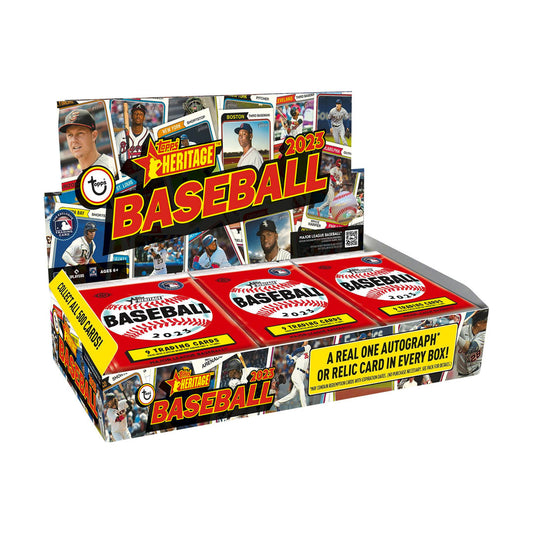2023 Topps Heritage Baseball Hobby Box Start every season off right with the 2023 Topps Heritage Baseball Hobby Box! Get 24 packs per box of 8 randomly assorted player cards. Feel the anticipation open each pack and discover your favorite players! Join in the excitement of the upcoming 2023 MLB season today!