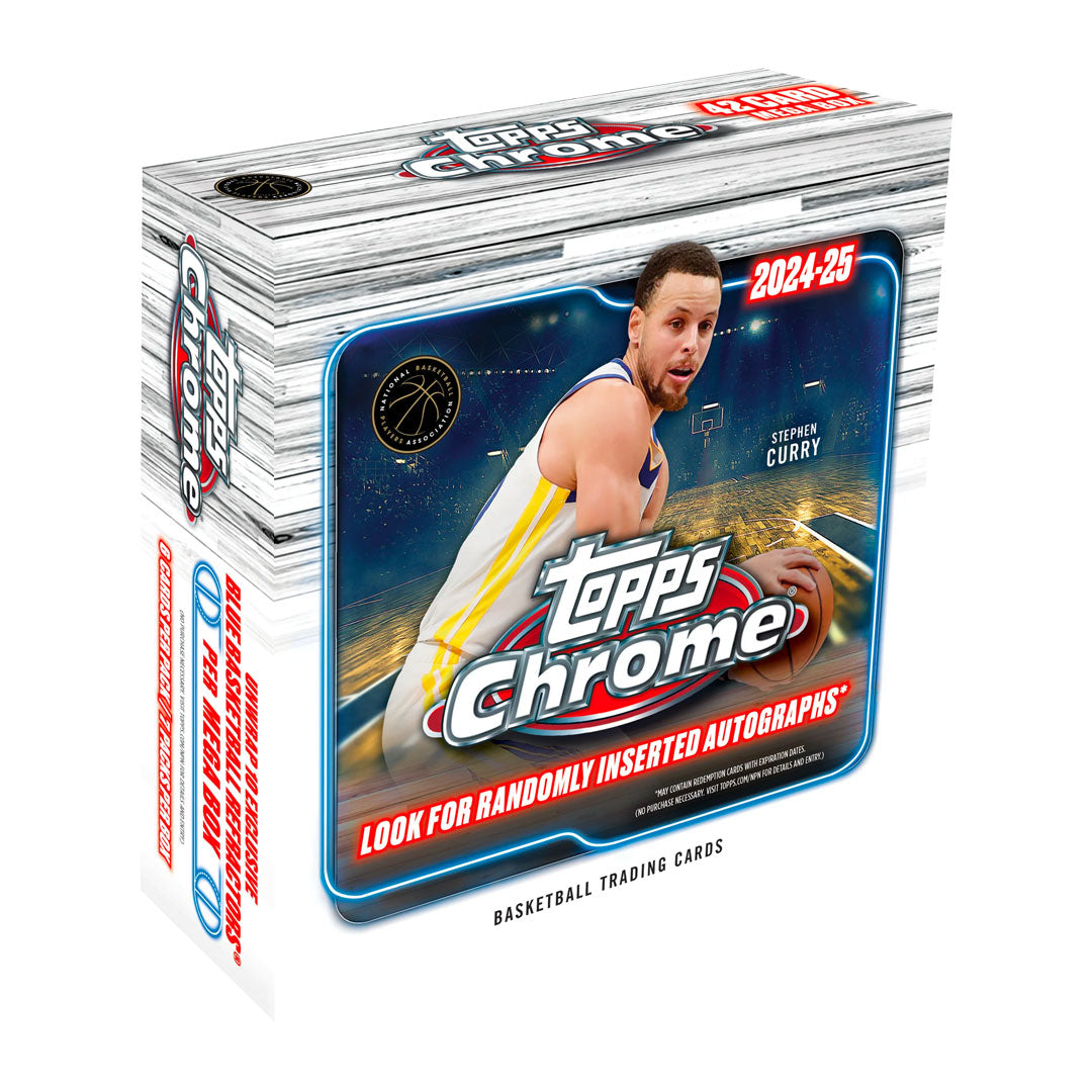 Discover the excitement of the 2024-25 Topps Chrome Basketball Mega Box, packed with premium cards featuring your favorite NBA stars and rising rookies. This Mega Box offers multiple packs, increasing your chances to find rare parallels, autographs, and inserts. Perfect for collectors and fans eager to enhance their basketball card collection with high-quality, glossy cards that capture the thrill of the season. Don’t miss out on this opportunity to score big with every pack!