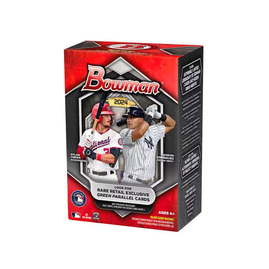 Experience the thrill of unboxing our 2024 Bowman Baseball Blaster Box! Packed with 6 packs and exclusive chrome cards, this box is a must-have for all baseball fans. Get a jumpstart on your collection with this exciting box featuring future superstars. Don't miss out on this limited edition box!