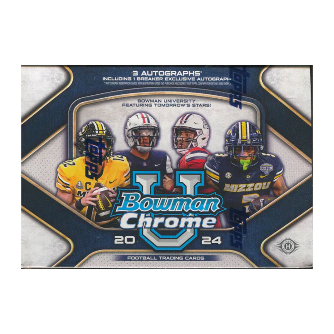 Introducing the 2024 Bowman Chrome University Football Breakers Delight Box, perfect for avid collectors. With premium chrome cards featuring top university football players, this box offers a 2024 preview of future stars. Get a head start on your collection and invest in the future of football.