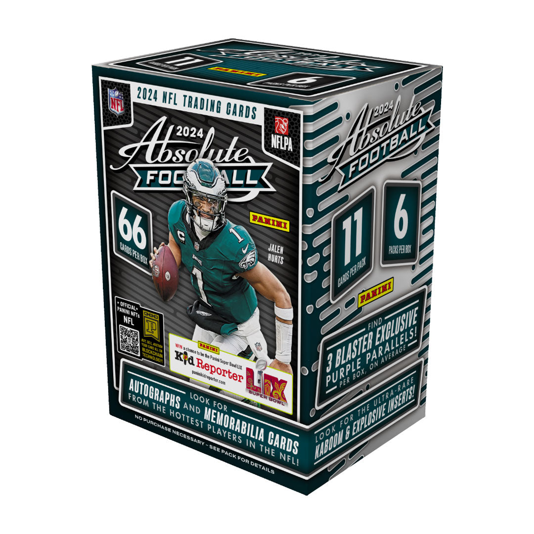 Experience the excitement of 2024 Panini Absolute Football Hobby Blaster Box! With its top-of-the-line features and premium quality, you'll get a chance to collect and trade your favorite football cards. Perfect for sports enthusiasts and collectors alike, this box offers endless potential for rare and valuable finds. Upgrade your collection today!