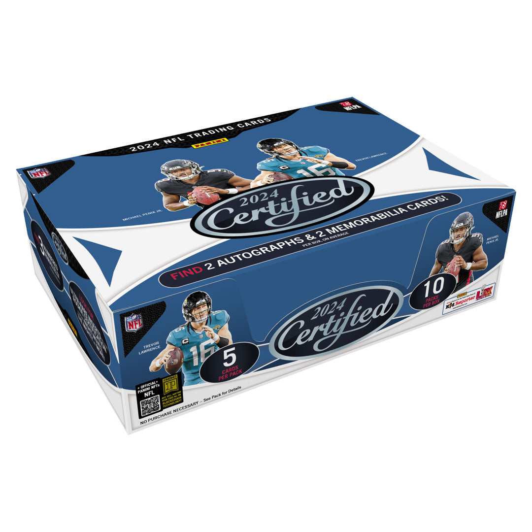 Expertly crafted with the finest materials, the 2024 Panini Certified Football Hobby Box is perfect for any football fan looking for high-quality cards. Boasting a sleek design and top-notch printing, this box is a must-have for any collector. With a variety of players and teams included, you're sure to find new favorites and enhance your collection. Don't miss out on the opportunity to add this premium box to your collection today.
