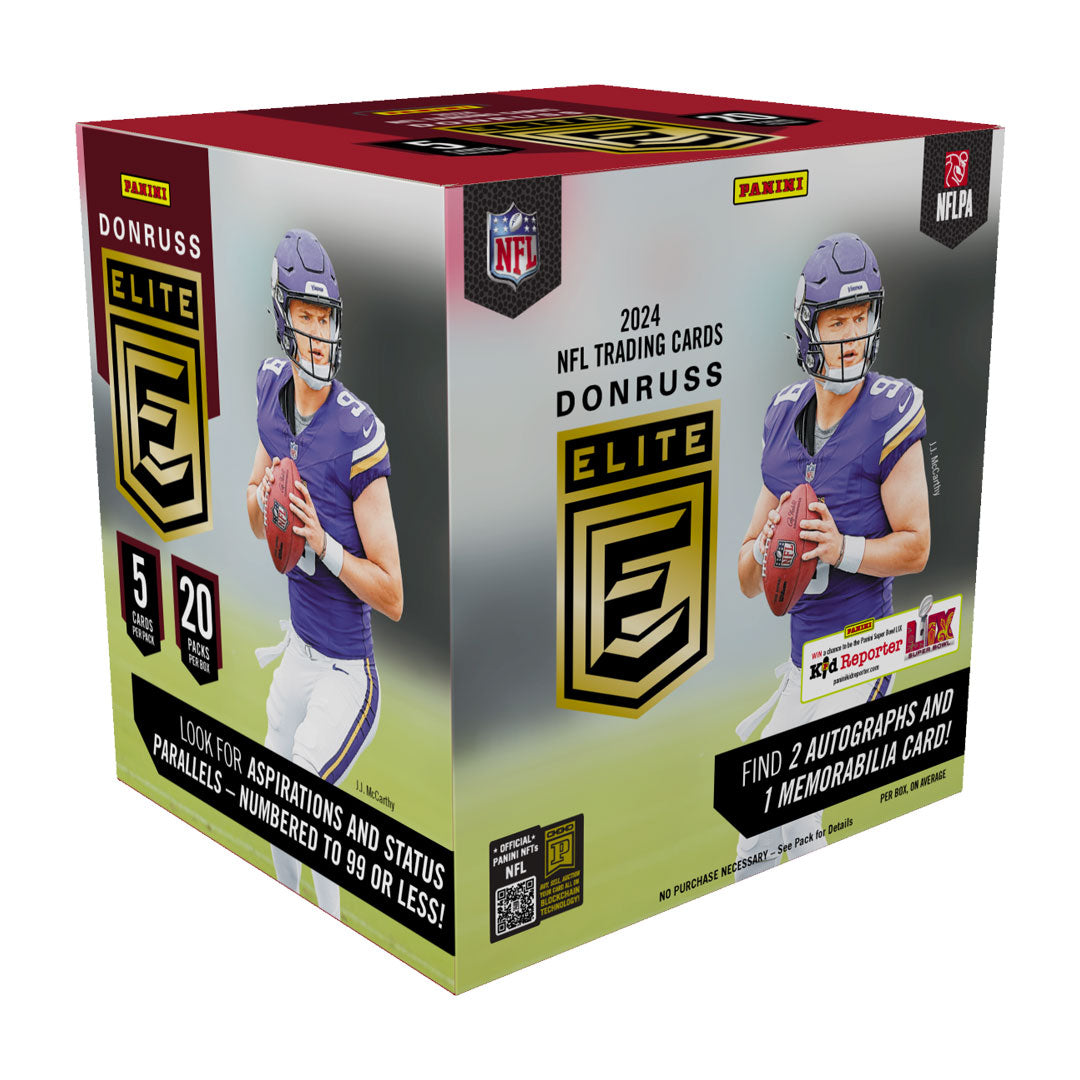 Elevate your football card collection with the highly-anticipated 2024 Panini Donruss Elite Football Hobby Box. This premier product offers top of the line cards featuring the newest rookies, stars, and legends of the game. With stunning designs and premium inserts, this box is a must-have for any football fan or card collector.