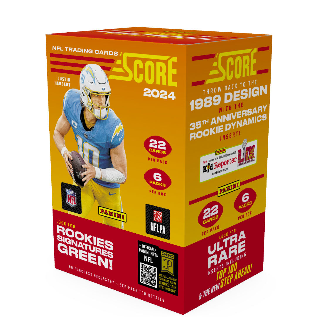 Introducing the highly-anticipated 2024 Panini Score Football Hobby Blaster Box. With 2024 rookie class cards, exclusive parallels, and guaranteed hits in every box, this is a must-have for collectors. Enhance your collection with this expertly crafted and limited edition box.