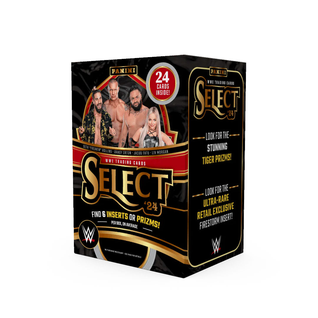 Discover the ultimate in WWE collectibles with the 2024 Panini Select WWE Blaster Box. This exclusive box features a selection of premium WWE trading cards, perfect for both fans and collectors. With limited edition cards and rare inserts, this box offers an unbeatable opportunity to own a piece of wrestling history. Don't miss out on this must-have addition to your collection.
