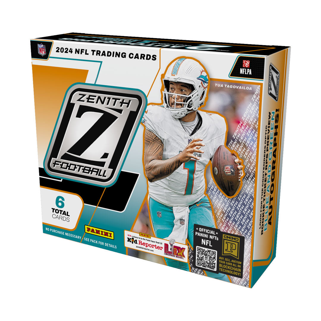 Unleash your football passion with the 2024 Panini Zenith Football Hobby Box! Enjoy a plethora of authentic and high-quality cards featuring your favorite players and teams. With an exciting mix of rookies, autographs, and memorabilia cards, this box is a must-have for any collector or fan. Don't miss out on the ultimate football experience!