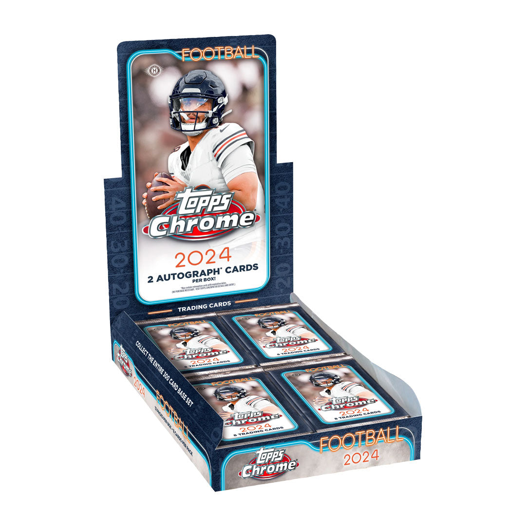 Experience the thrill of the gridiron with the 2024 Topps Chrome Football Hobby Box. This box is packed with all the latest features from Topps, including exclusive Chrome technology. With every pack, you'll uncover exciting rookie cards and shiny parallels. Upgrade your collection and dominate the game with this ultimate football box!