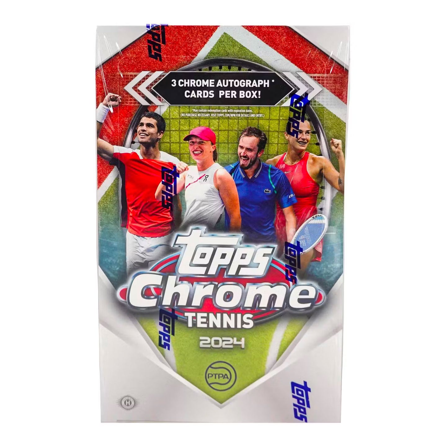 Experience the ultimate in tennis card collecting with the 2024 Topps Chrome Tennis Hobby Box! This box features premium, high-quality cards that showcase the best of the sport. With each pack, you'll uncover unique and rare cards, perfect for any collector or fan. Don't miss out on the excitement and start your collection today!