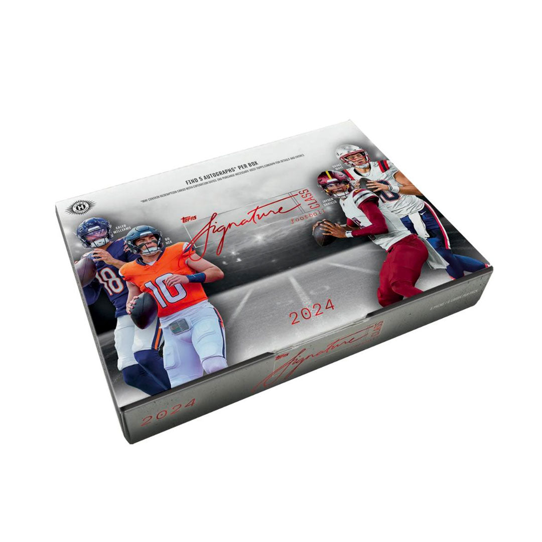 Unleash the thrill of collecting with the 2024 Topps Signature Class Football Hobby Box! This highly coveted box features premium cards from the top NFL players of 2024, including rookie autographs, unique designs, and limited edition prints. Elevate your collection and experience the excitement of the game with this must-have box.