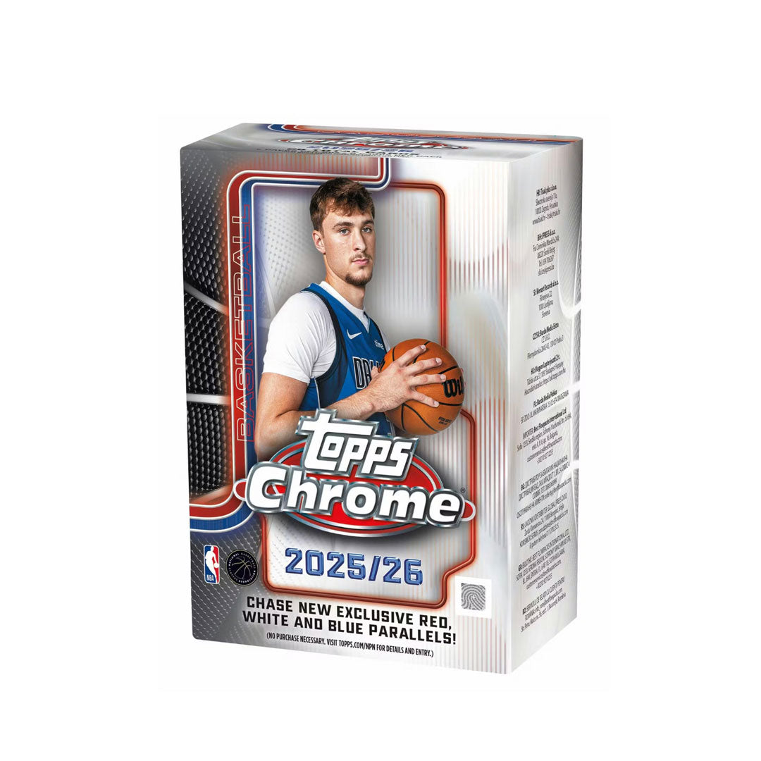 Elevate your basketball card collection with the 2025-26 Topps Chrome Basketball Blaster Box. This premium release features stunning chrome technology that brings your favorite players to life with vibrant colors and sharp detail. Each box delivers multiple packs packed with rookie cards, autographs, and rare parallels that serious collectors crave. Whether you're hunting for the next superstar or completing your set, this blaster box offers exceptional value and the thrill of discovering chase cards. Perfe