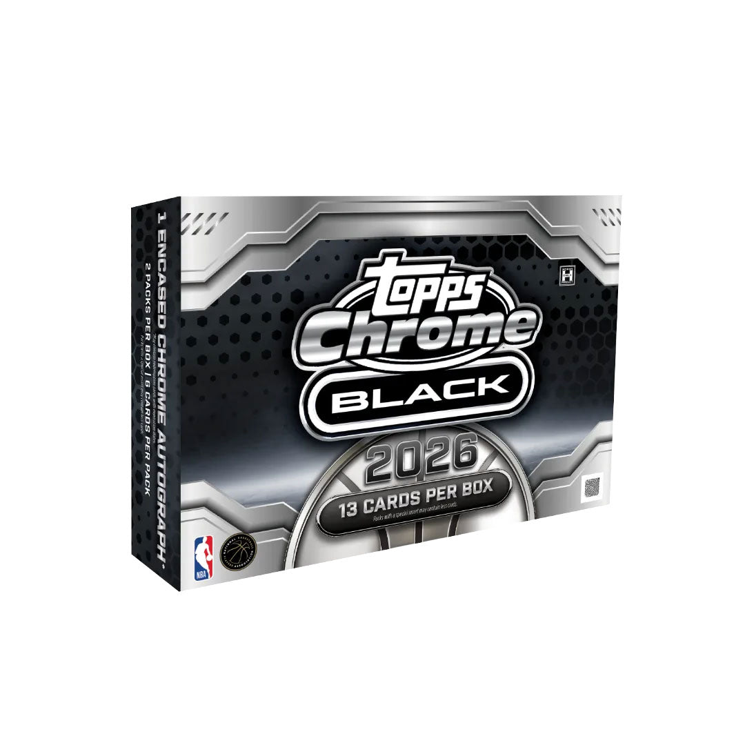 Experience the premium pull with the 2025-26 Topps Chrome Black Basketball Hobby Box. Each box delivers exclusive black chrome parallels and autographed rookie cards featuring the NBA's hottest prospects. Limited production run ensures scarcity and collectibility. Perfect for serious hobbyists and investors hunting high-end modern basketball cards. Elevate your collection with this year's most sought-after chrome release.