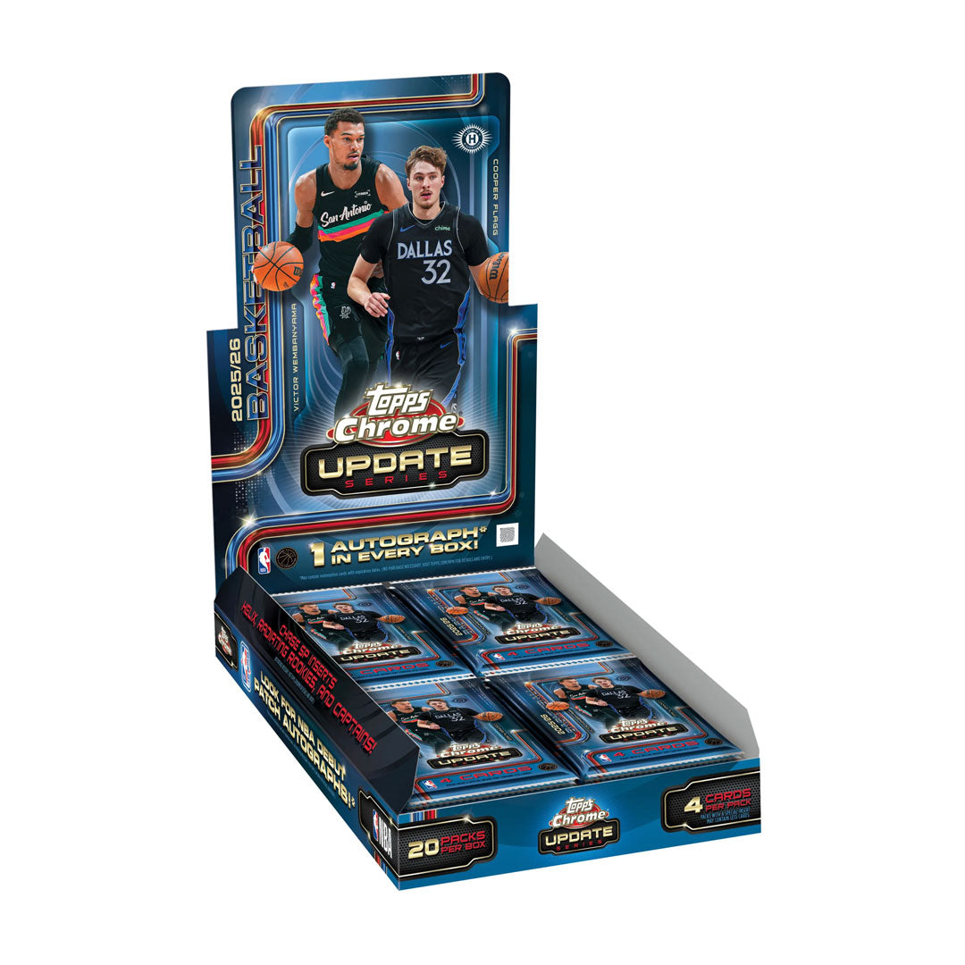 Experience the thrill of pulling premium basketball cards with the 2025-26 Topps Chrome Update Basketball Hobby Box. Each box delivers multiple packs of chromium-enhanced cards featuring the latest NBA stars and rookies. Expect stunning refractors, autographs, and rare inserts that capture the excitement of the current season. Perfect for collectors seeking high-end pulls and investment-grade cards. Build your collection with cards that showcase cutting-edge design and premium print quality.