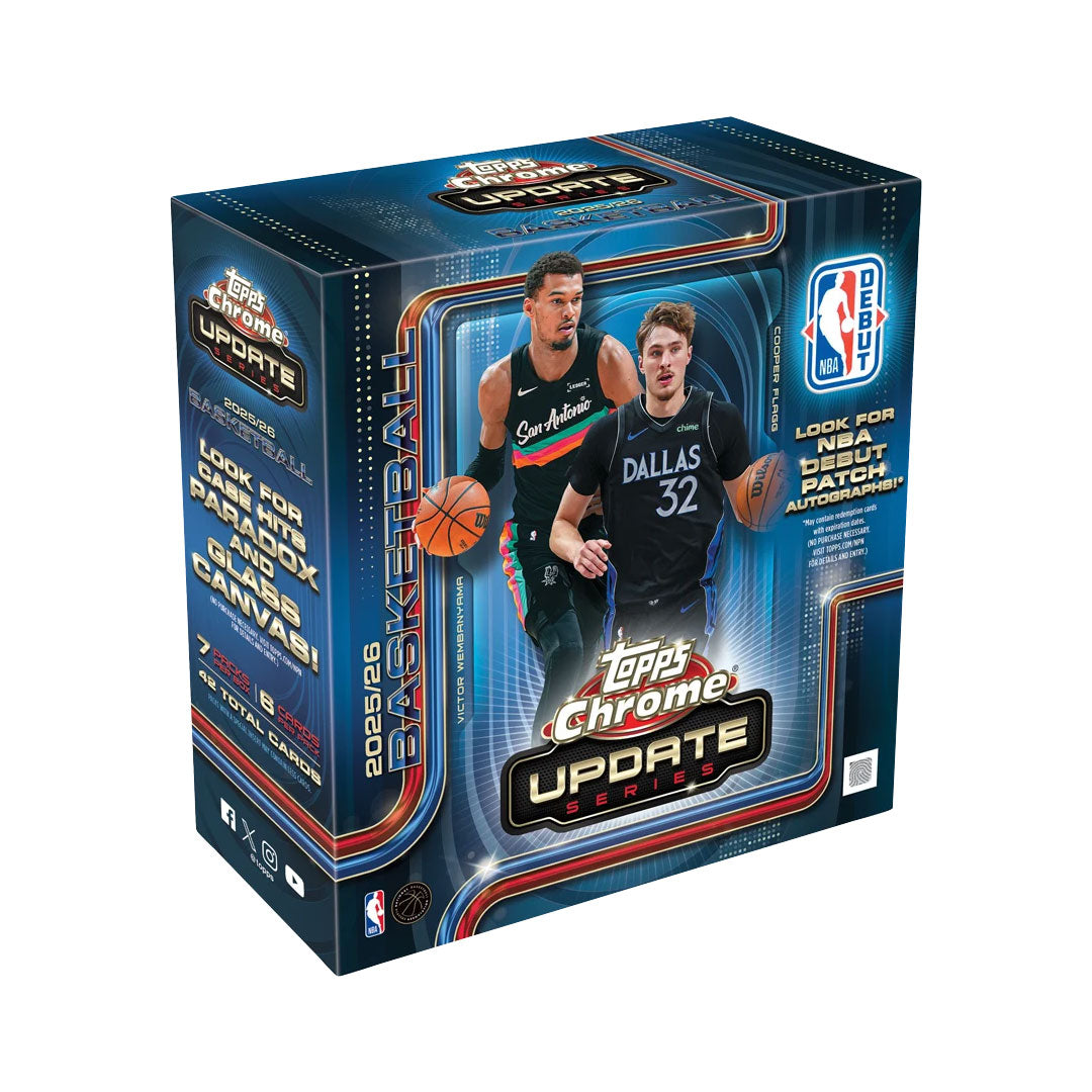 Experience the latest basketball talent with the 2025-26 Topps Chrome Update Basketball Mega Box. This premium collection features stunning chrome refractor cards showcasing the season's hottest rookies and established stars. Each mega box delivers multiple packs packed with autographs, relics, and rare parallels. Perfect for collectors seeking high-end cards with modern design and exceptional pull potential. Build your collection with cards that capture the excitement of the current NBA season.