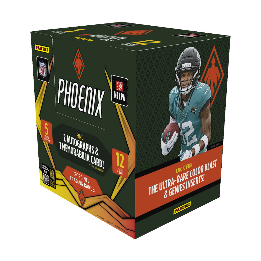 Unlock the thrill of collecting with the 2025 Panini Phoenix Football Hobby Box. Each box delivers premium packs packed with sought-after rookie cards, autographs, and rare inserts featuring the NFL's biggest stars. Whether you're a seasoned collector or just starting your journey, Phoenix offers exceptional pull potential and stunning card designs that capture the excitement of the game. Build your collection with cards that hold real value and prestige. Don't miss your chance to own a piece of football hi