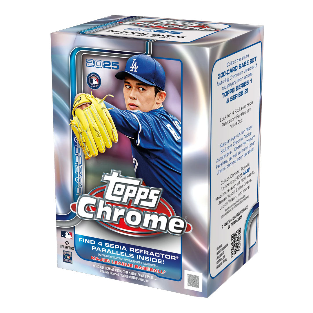 Step up your baseball card collection with the 2025 Topps Chrome Baseball Blaster Box. Featuring a vibrant mix of rookie cards, autographs, and rare inserts, this box offers exciting opportunities to discover future stars and valuable collectibles. Perfect for both seasoned collectors and new fans, it delivers high-quality cards with stunning chrome finishes that stand out in any collection. Don’t miss your chance to add exclusive, eye-catching cards to your lineup and elevate your hobby to the next level.