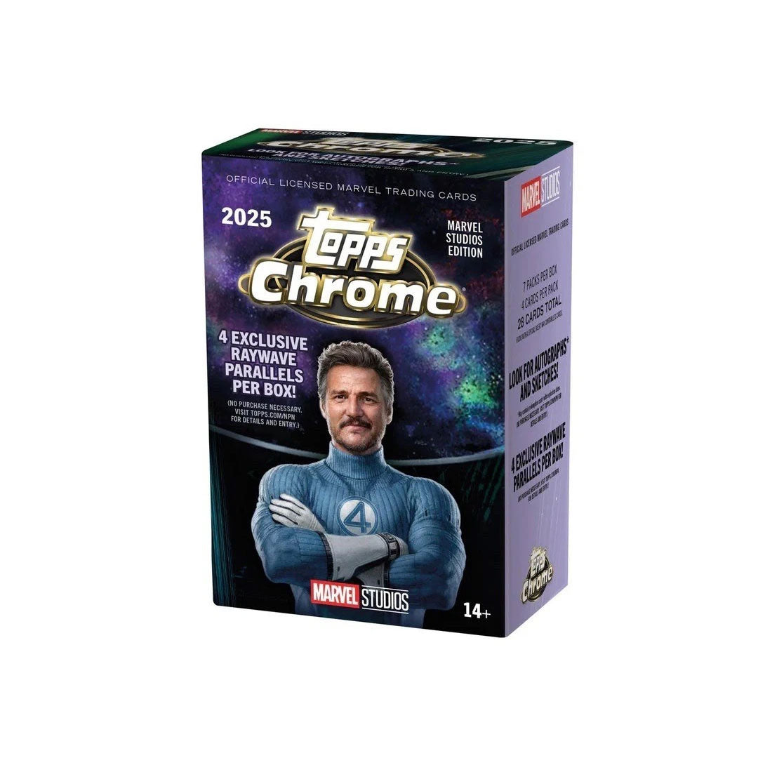 Collect the ultimate Marvel experience with the 2025 Topps Chrome Marvel Studios Blaster Box. This premium trading card set features stunning chrome technology that brings your favorite heroes and villains to life with vibrant, eye-catching designs. Each box delivers multiple packs packed with rare cards, including potential autographs and exclusive parallels that serious collectors crave. Whether you're building your Marvel collection or hunting for that legendary pull, this blaster box offers exceptional