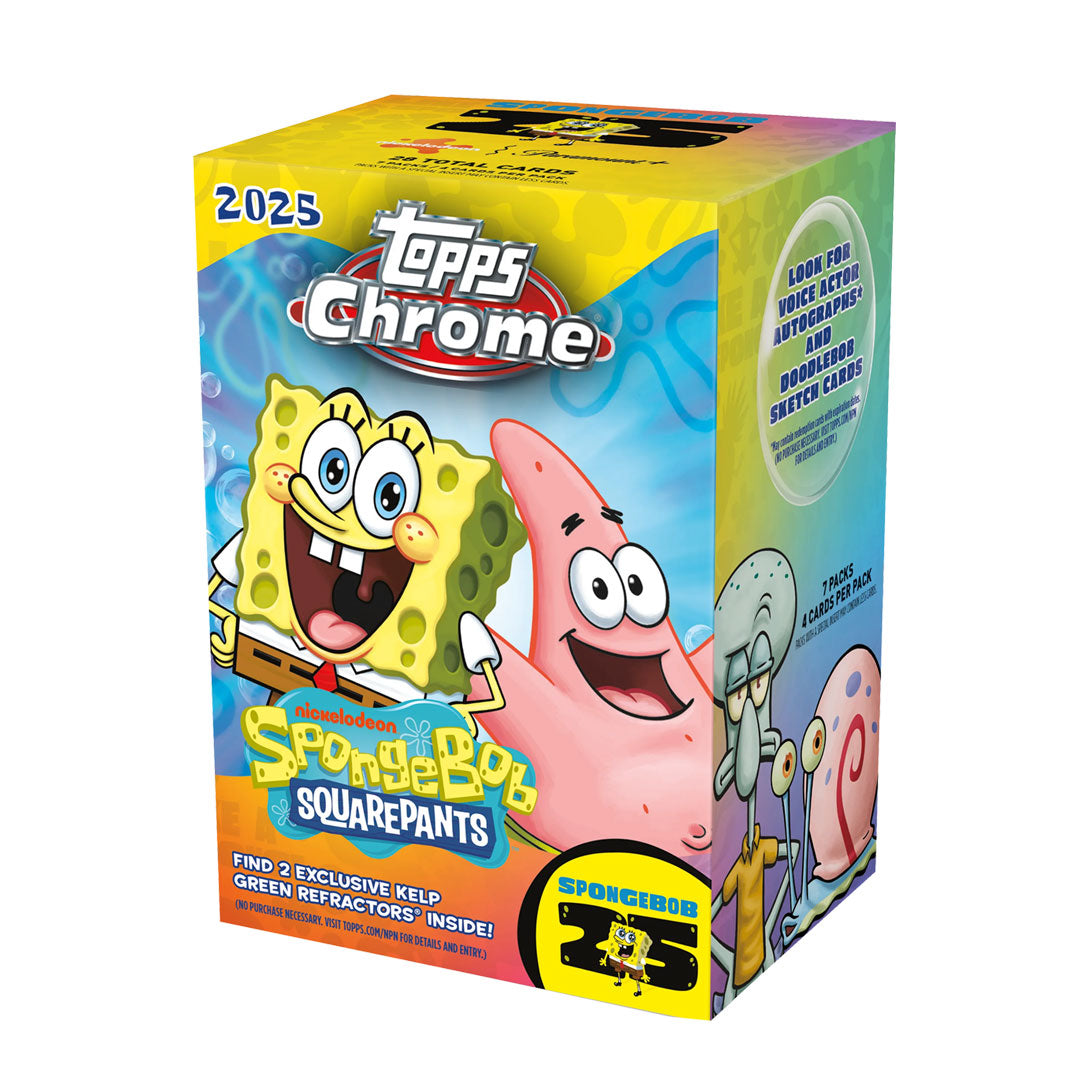 Dive into the fun with the 2025 Topps Chrome Spongebob Squarepants Blaster Box! This collectible set features vibrant cards highlighting your favorite Bikini Bottom characters with glossy Chrome technology. Perfect for fans and collectors, each blaster box offers exciting opportunities to discover rare inserts and shiny parallels. Capture the playful spirit of Spongebob and friends while adding valuable cards to your collection. Don’t miss out on owning this unique, eye-catching tribute to the beloved under
